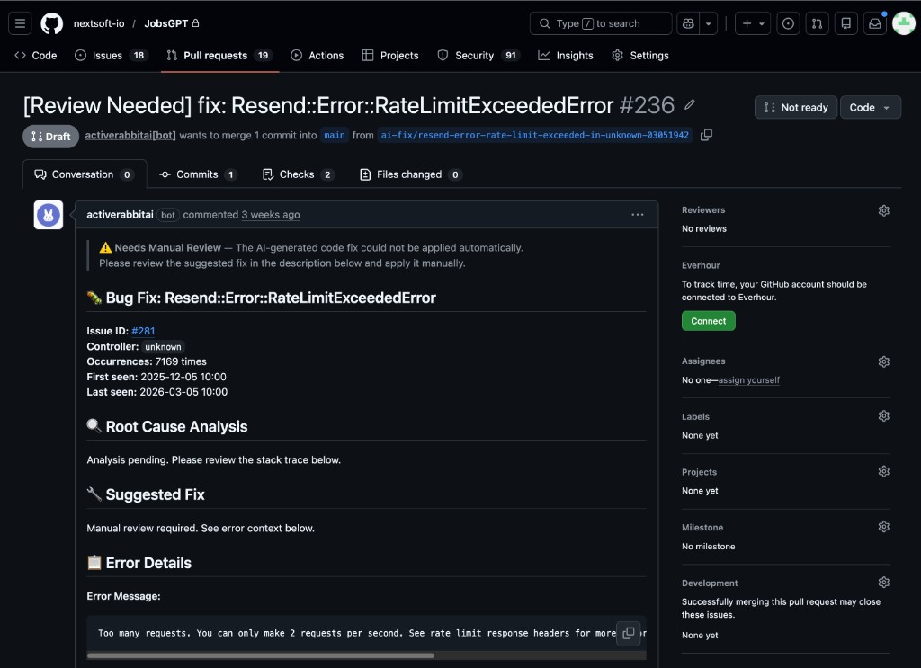 GitHub pull request with suggested fix